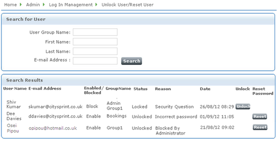 Sample search results
